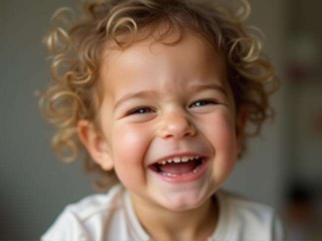 Candid portrait of a child laughing joyfully