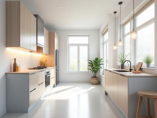 Bright and modern kitchen interior in a real estate listing, showing contemporary design